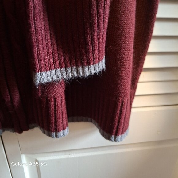 Mens Haband XL Maroon Full Zip Cable Knit Sweater 100% Acrylic Y2K Preppy Cabin - Picture 2 of 7